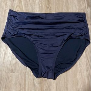 New Kona Sol Women's Shirred Full Coverage High Waist Bikini Bottom Blue XL